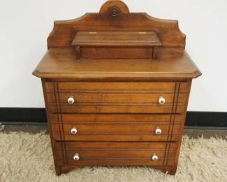 1224	ANTIQUE MINIATURE WALNUT VICTORIAN CHEST, 3 DRAWERS & GLOVE BOX TOP, APPROXIMATELY 21 IN X 10 IN X 26 IN HIGH
