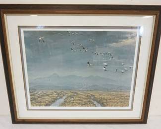 1103	ROBERT BATEMAN *ACROSS THE SKY-SNOW GEESE* SIGNED & NUMBERED PRINT 78/950, APPROXIMATELY 31 IN X 37 IN OVERALL
