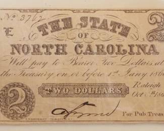 1050	CIVIL WAR CSA 2 DOLLAR PAPER NOTE NORTH CAROLINA 1861
