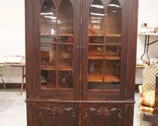 1166	ANTIQUE MAHOGANY GOTHIC STYLE 4 DOOR CABINET, APPROXIMATELY 53 IN X 17 IN X 87 IN HIGH
