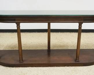 1202	GLASS TOP CONSOLE HALL ENTRY TABLE, FINISH WORN, APPROXIMATELY 84 IN X 20 IN X 34 IN HIGH
