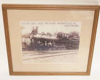 1010	FRAMED IMAGE OF LOCOMOTIVE TRAIN BELVIDERE NJ, APPROXIMATELY 13 IN X 15 IN OVERALL
