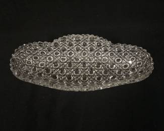 1144	BRILLIANT CUT GLASS OVAL BOWL, APPROXIMATELY 12 IN X 5 IN X 2 1/2 IN HIGH, SOME CHIPPING TO TOP TEETH
