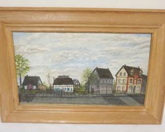 1266	OIL PAINTING ON CANVAS FOLK ART STREET SCNE, APPROXIMATELY 19 IN X 28 IN OVERALL

