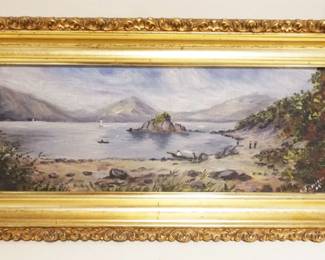 1026	ANTIQUE OIL PAINTING ON BOARD, FRAMED, ARTIST SIGNED, APPROXIMATELY 7 IN X 14 IN OVERALL

