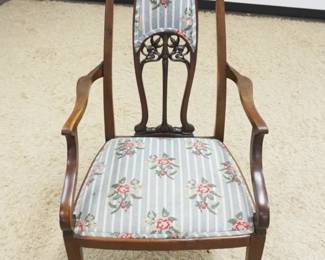 1209	ORNATE MAHOGANY UPHOLSTERED ARMCHAIR W/PIERCED CARVED BACK
