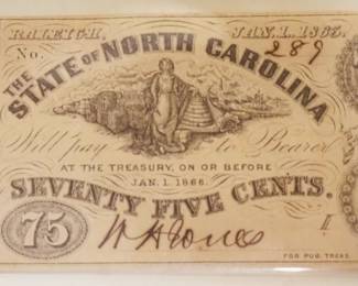 1053	1866 STATE OF NORTH CAROLINA PAPER NOTE 75 CENT
