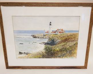 1251	WATERCOLOR PORTLAND HEAD LIGHTHOUSE BY CHARLES J MANUEL 1963, APPROXIMATELY 19 IN X 15 IN OVERALL
