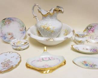 1076	GROUP OF ASSORTED VICTORIAN HAND PAINTED CHINA & WATERBOWL & PITCHER

