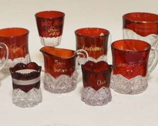 1028	LARGE GROUP OF ASSORTED VICTORIAN RUBY FLASH SOUVENIR GLASS, APPROXIMATELY 4 IN HIGH
