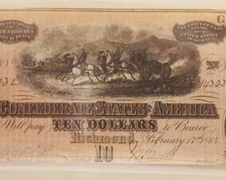 1054	1864 CONFEDERATE STATES OF AMERICA PAPER NOTE 10 DOLLAR

