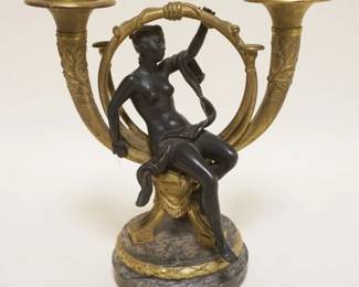 1041	BRONZE NUDE DOUBLE CANDLESTICK ON MARBLE BASE, APPROXIMATELY 8 IN HIGH
