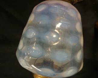 1129	VICTORIAN HANGING HALL LAMP W/SPOTTED OPALESENCE SHADE, APPROXIMATELY 12 IN HIGH

