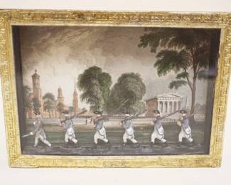 1229	3 DIMENSIONAL DIORAMA OF SOLDIERS MARCHING IN MINIATURE SHADOW BOX FRAME, MARKED ON REVERSE *YALE COLLEGE & STATE HOUSE NEW HAVEN CT* APPROXIMATELY 4 3/4 IN X 6 1/2 IN X 1 1/2 IN
