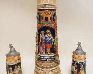 1102	3 GERMAN STEINS W/PEWTER LIDS, TALLEST APPROXIMATELY 22 IN HIGH
