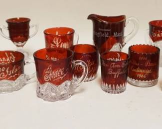 1029	LARGE GROUP OF ASSORTED VICTORIAN RUBY FLASH SOUVENIR GLASS, APPROXIMATELY 4 IN HIGH
