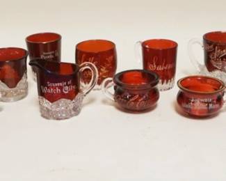 1027	LARGE GROUP OF ASSORTED VICTORIAN RUBY FLASH SOUVENIR GLASS, APPROXIMATELY 4 IN HIGH
