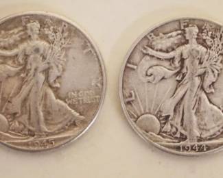 1056	2 SILVER WALKING LIBERTY HALF DOLLARS 1944 & 1945
