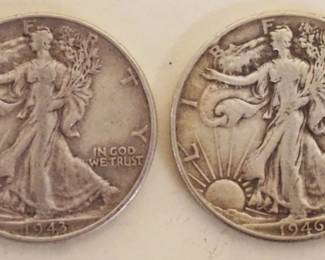 1057	2 SILVER WALKING LIBERTY HALF DOLLARS 1943 & 1946
