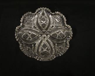 1143	BRILLIANT CUT GLASS BOWL, APROXIMATELY 10 IN X 2 IN HIGH, SOME CHIPPING TO TOP TEETH
