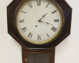 1098	ANTIQUE SCHOOL HOUSE CLOCK ATKINS CLOCK CO, GLASS LOOSE IN CLOCK FACE BEZEL, APPROXIMATELY 17 IN X 25 IN HIGH
