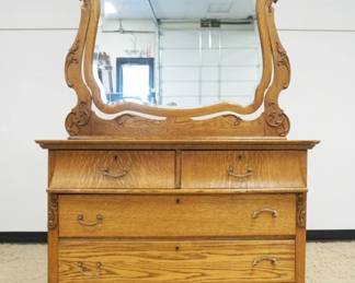 1204	VICTORIAN OAK 4 DRAWER CHEST W/BEVELED MIRROR TOP, APPROXIMATELY 45 IN X 22 IN X 79 IN HIGH
