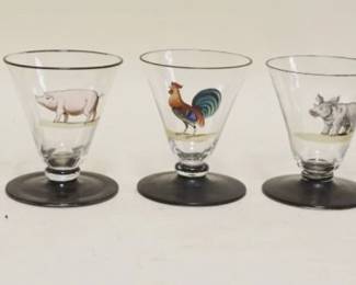 1095	SET OF 9-3 IN HIGH HAND PAINTED CORDIALS DEPICTING VARIOUS ANIMALS

