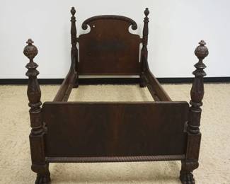 1170	ANTIQUE MAHOGANY ACANTHUS HEAVILY CARVED SINGLE BED W/PAW FEET
