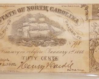 1052	1866 STATE OF NORTH CAROLINA PAPER NOTE 50 CENT
