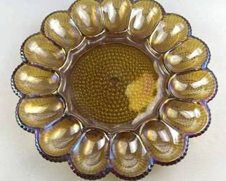Amber Carnival Glass Egg Serving Dish