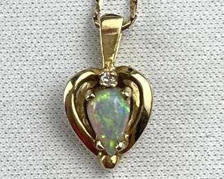 14K Yellow Gold Opal & Diamond Necklace