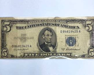 1953A US $5 Silver Certificate Blue Seal
