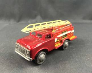 Vintage Tin Toy Fire Truck w/ Working Ladder