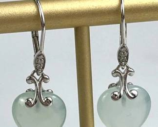 10K White Gold Diamond & Aquamarine Earrings