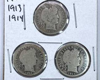 1912, '13, '14 Barber Silver Dimes Set