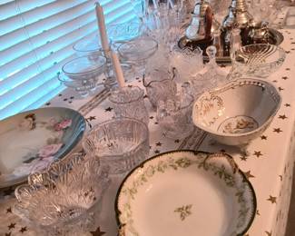 MANY  BEAUTIFUL GLASS PIECES AND PEWTER TEA SET