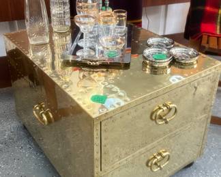 1970s Sarreid brass chest/table with 2 drawers