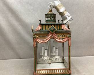 Vintage Metal Tole Pagoda Chandelier