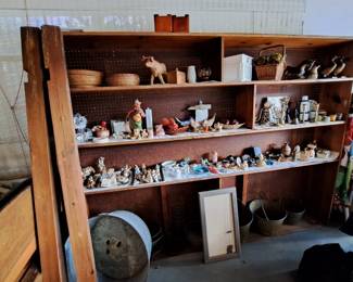 LARGE VARIETY OF BRASS, SMALL FIGURINES, BASKETS,AND MORE