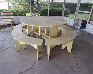 OUTDOOR WOOD TABLE WITH BENCHES