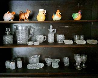 VINTAGHE GLASS COLLECTION , ANIMAL CREAMERS AND BANK