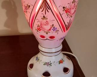 Bohemian Cut To Clear Ruby Cased Glass Lamp - Light in base
