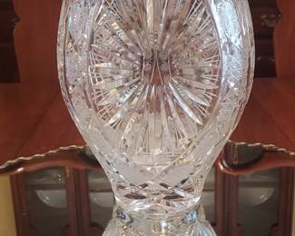 Monumental Bohemian Brilliant Cut Crystal Vase ( Queens Lace pattern) 