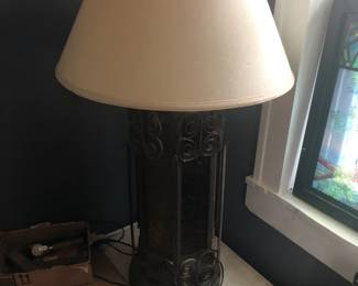 MCM gothic style lamp with metal detail and yellow glass