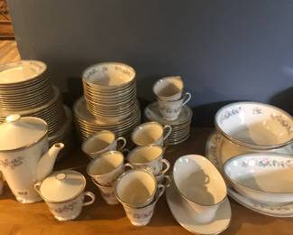 Lenox Serenade service for 12 with platter, coffee/tea pot, cream & sugar, gravy boat, oval & 2 round bowls