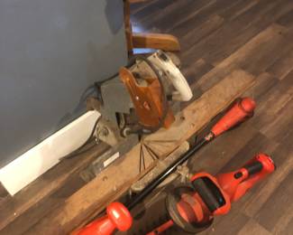 hedge trimmer and table saw