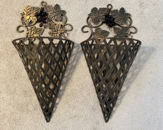 Pair Metal Wine Glass Grapes Sconces
