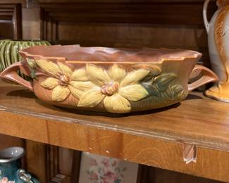 Vintage Roseville Pottery 1940’s 458-10 Clematis Autumn Brown Console Bowl