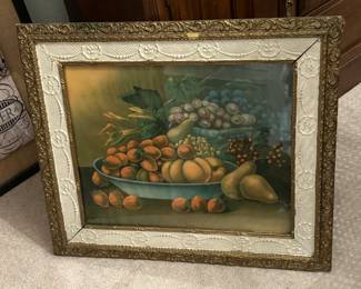 GORGEOUS Vintage FLORAL Bouquet Print with Gold Gilt and White Ornate Frame 