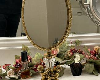 Rare Vintage 17" Vanity Mirror Gold Ormolu Cherub Stylebuilt Matson Type. Beautiful mirror